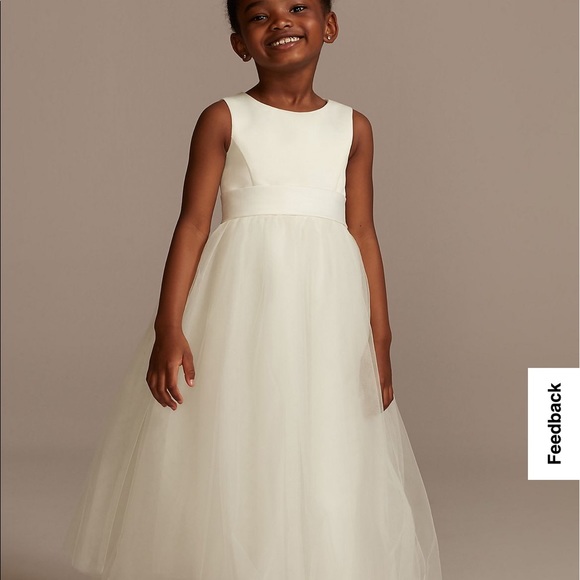 David's Bridal Ivory Kids Dress with Satin Bow - Picture 12 of 13
